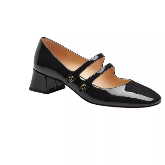 Coach Black Patent Leather Double Strap Heels - Picture 1 of 8